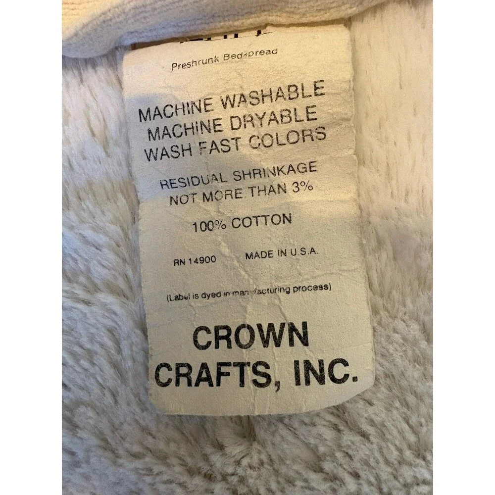 Vintage Crown Crafts Full Bedspread Off White Medallion Fringe Cotton 106” X 88”